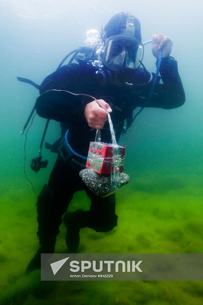 Explosive expert divers hold training drills at Lake Baikal