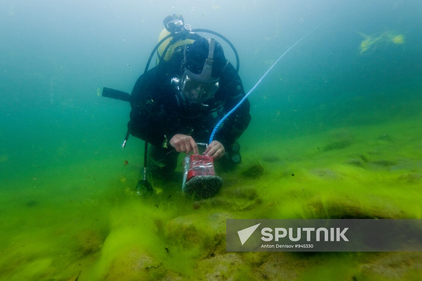 Explosive expert divers hold training drills at Lake Baikal