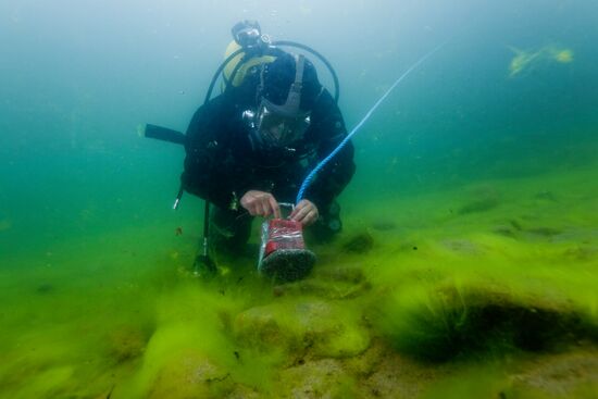 Explosive expert divers hold training drills at Lake Baikal