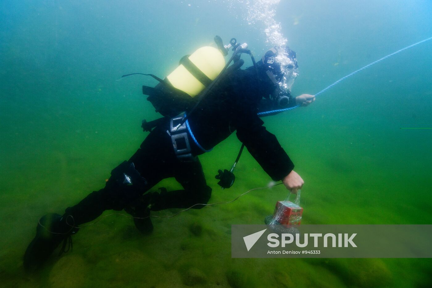 Explosive expert divers hold training drills at Lake Baikal