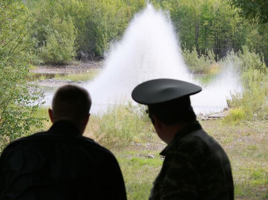 Explosive expert divers hold training drills at Lake Baikal