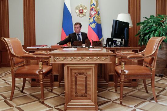 Dmitry Medvedev in his office