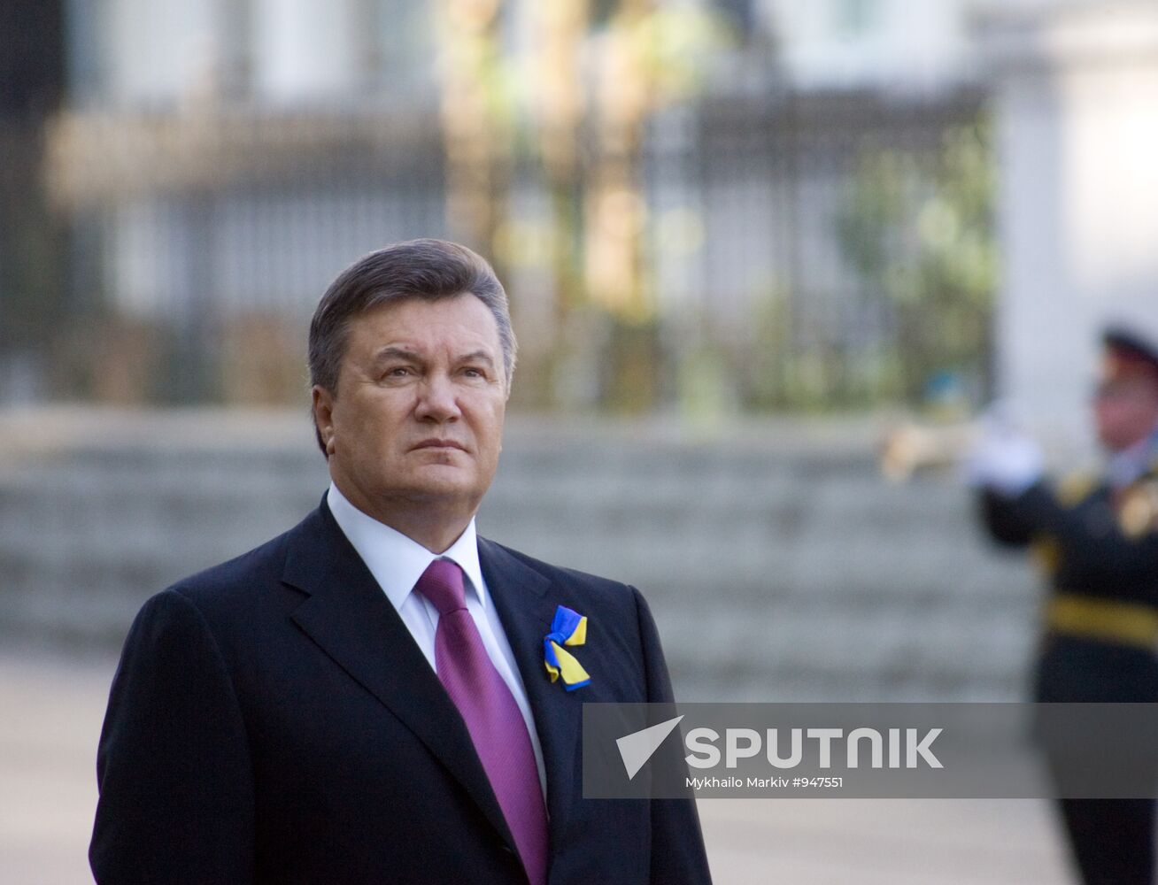 Viktor Yanukovych during Ukrainian flag raising ceremony