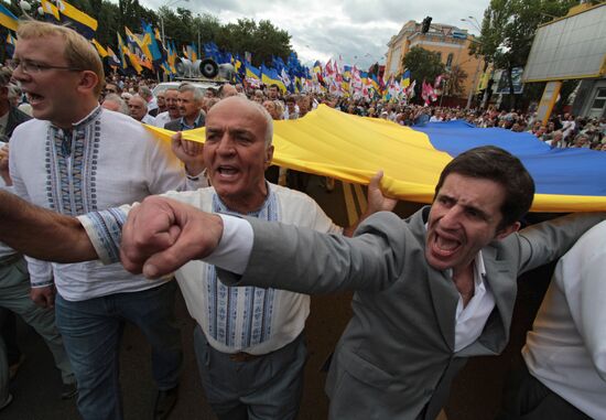 Ukrainian opposition movements stage rally on Independence Day