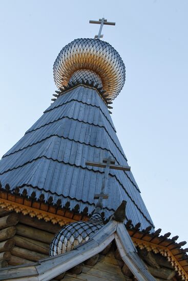 Wooden dome of Pochozersky church in wooden ensemble