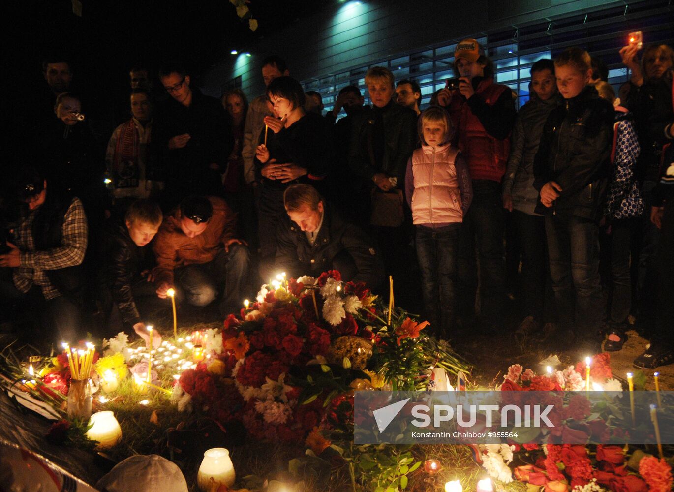 Fans of Yaroslavl Lokomotiv team gather at "Arena 2000" stadium