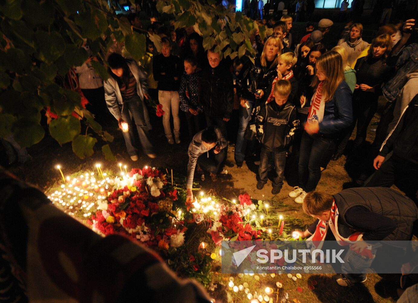 Fans of Yaroslavl Lokomotiv team gather at "Arena 2000" stadium