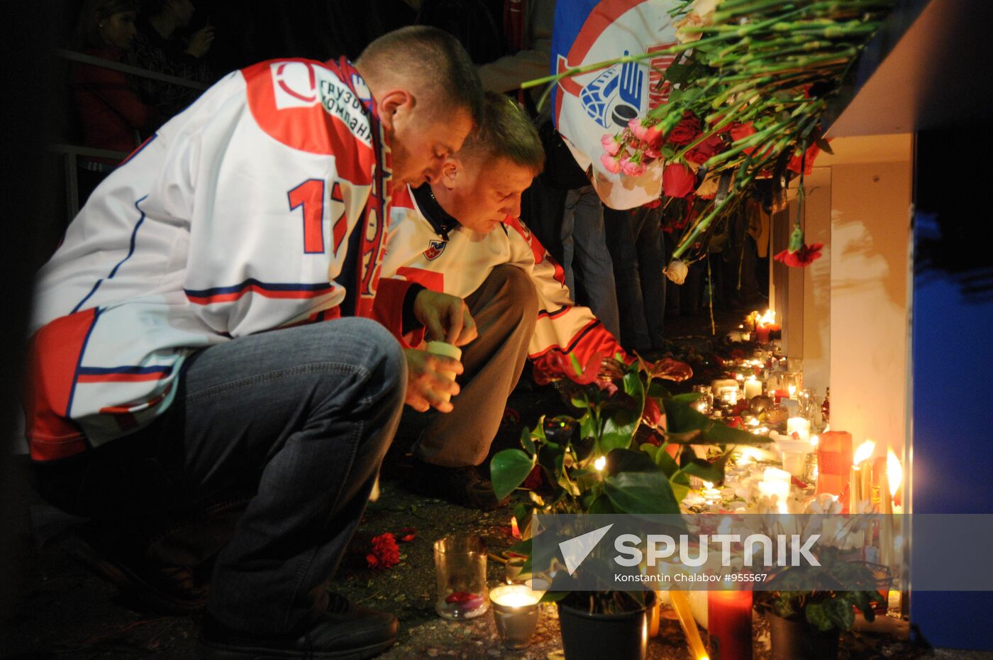 Fans of Yaroslavl Lokomotiv team gather at "Arena 2000" stadium