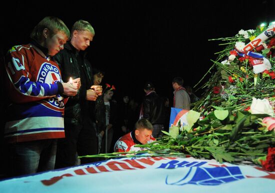 Fans of Yaroslavl Lokomotiv team gather at "Arena 2000" stadium