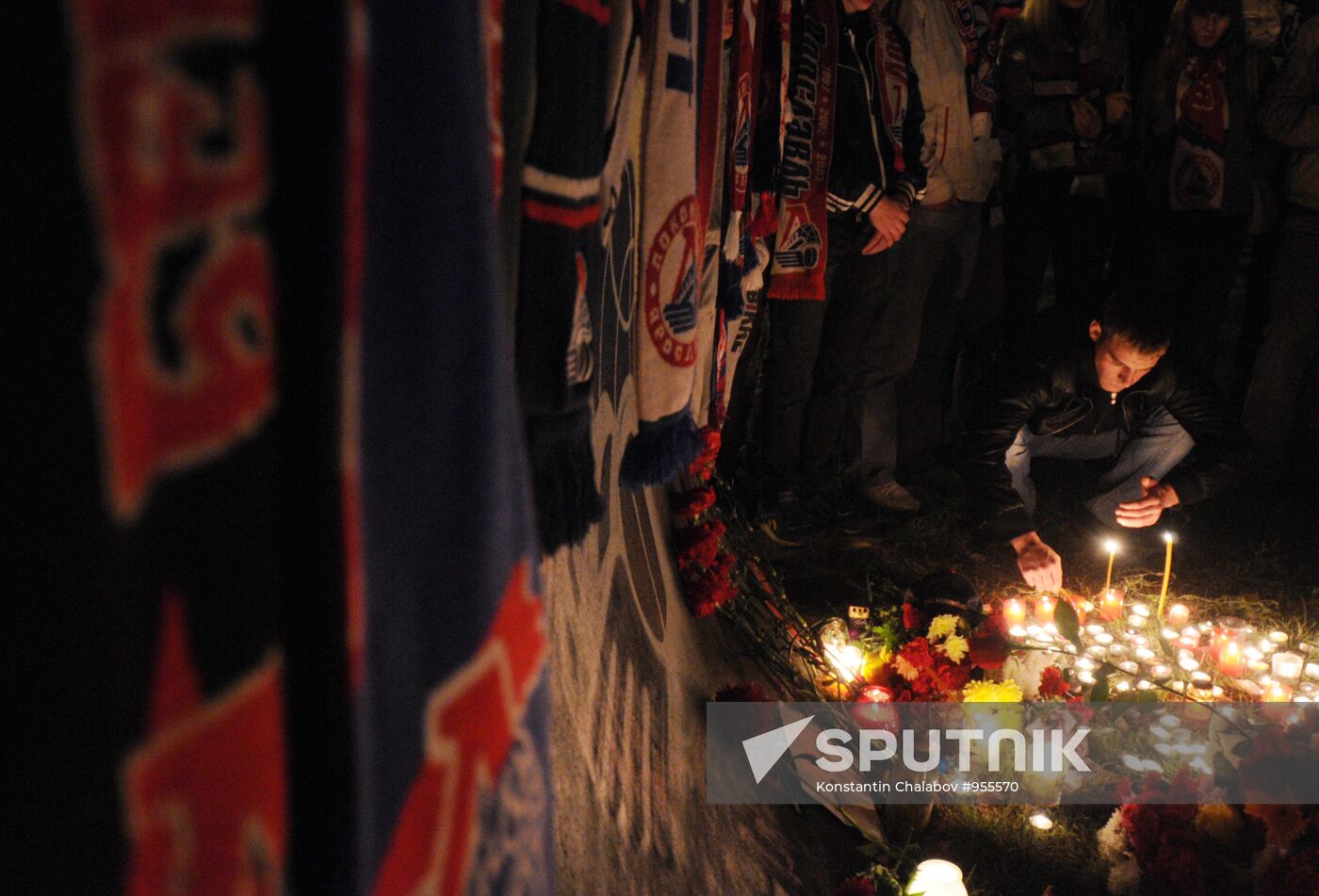 Fans of Yaroslavl Lokomotiv team gather at "Arena 2000" stadium