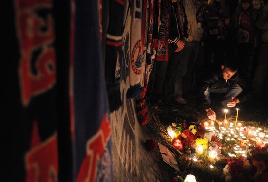 Fans of Yaroslavl Lokomotiv team gather at "Arena 2000" stadium