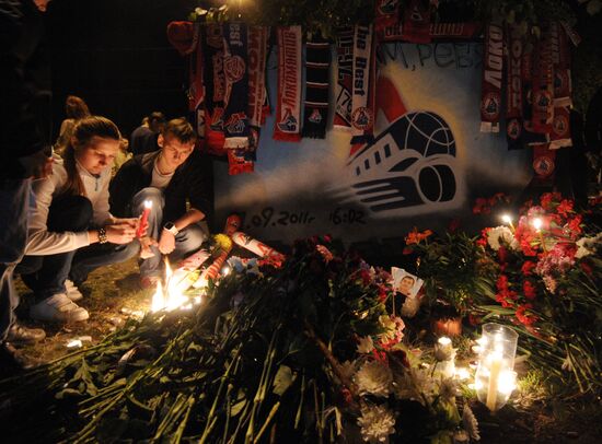 Fans of Yaroslavl Lokomotiv team gather at "Arena 2000" stadium
