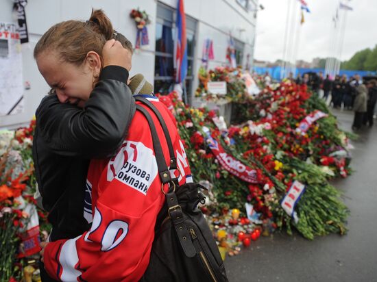 Commemorative action in honor of dead Lokomotiv hockey players