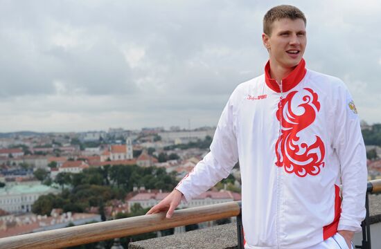 Basketball player Andrei Vorontsevich walking around Vilnius