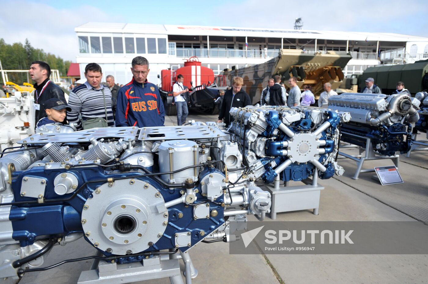 Engines on view at the Chelyabinsk Tractor Plant stand