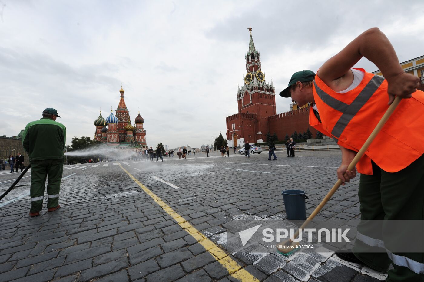 Cleaning Red Square in Moscow