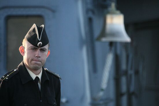 "Varyag" cruiser at a Pacific Fleet drill
