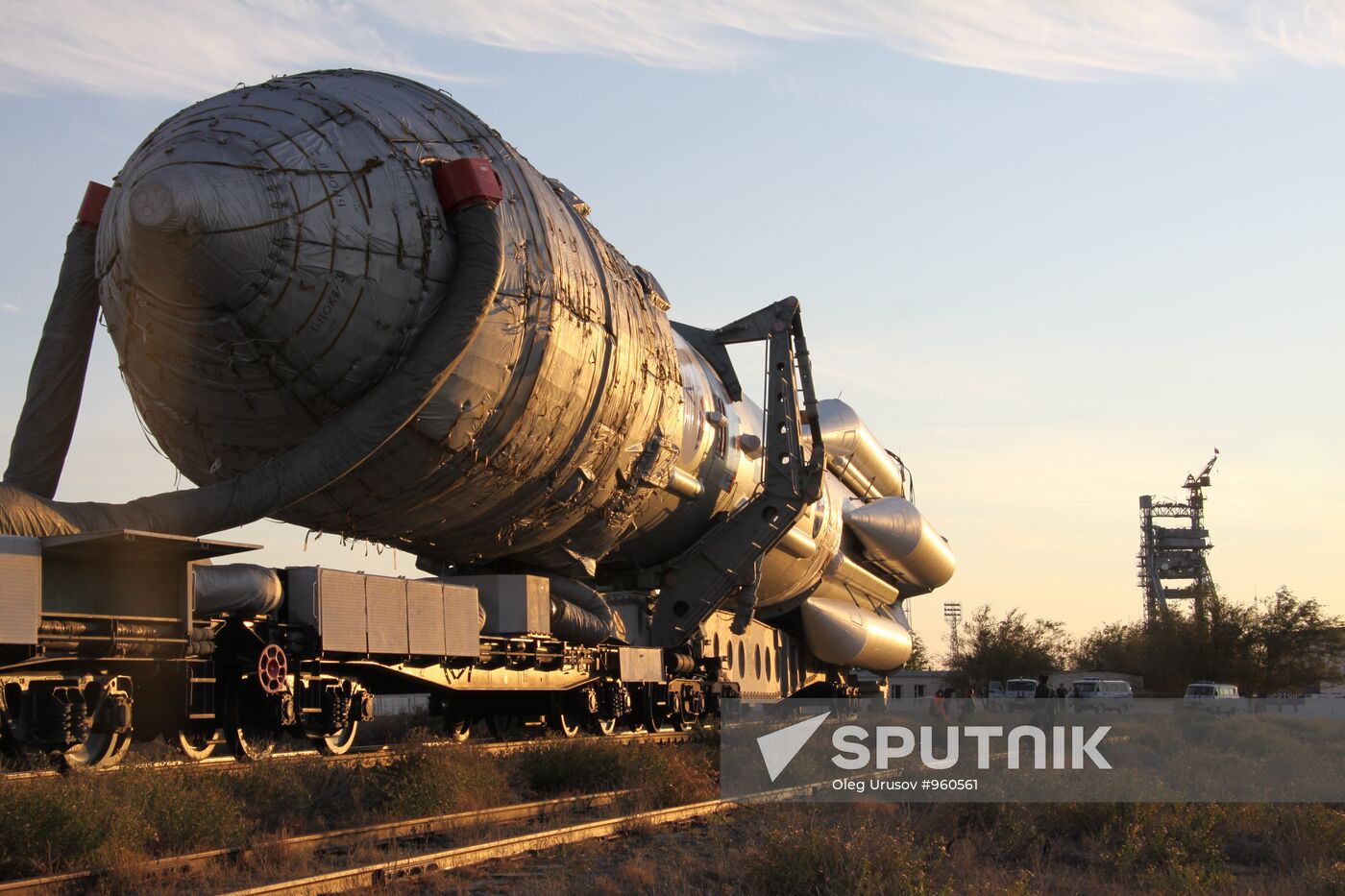 Proton-M with Kosmos satellite transported to launch pad