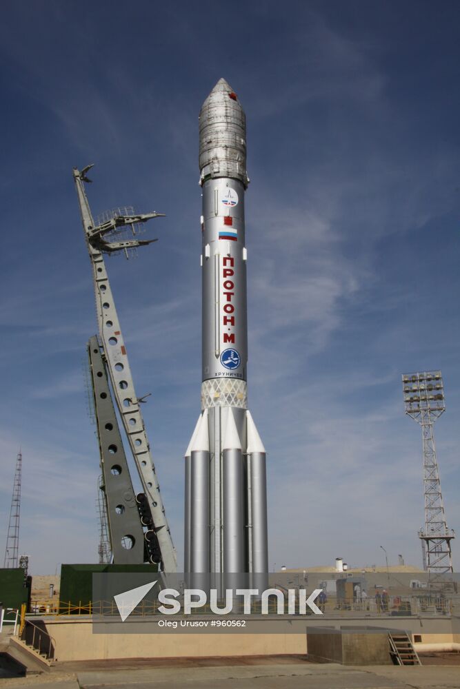 Proton-M carrier rocket with Kosmos satellite on launch pad