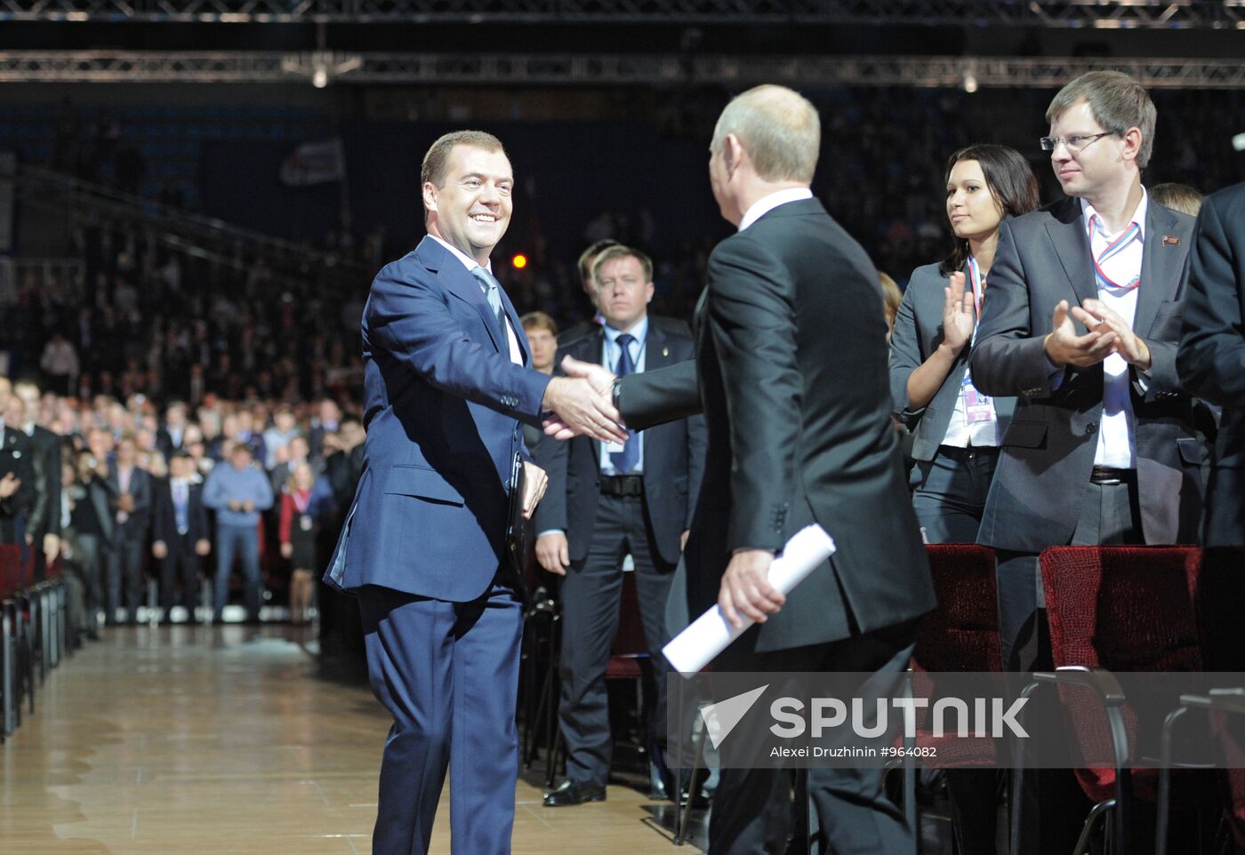 Medvedev and Putin at 7th United Russia Party Conference