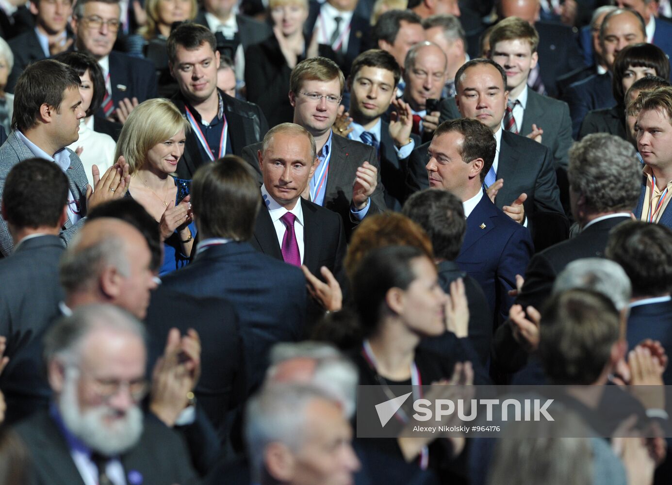 Medvedev and Putin at 7th United Russia Party Conference