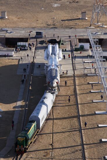 Proton M rocket with QuetzSat-1 spacecraft moved to launch pad