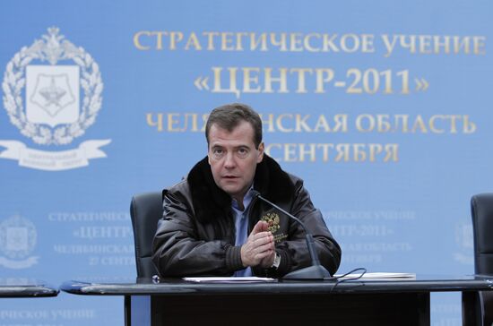 President Dmitry Medvedev during military exercise