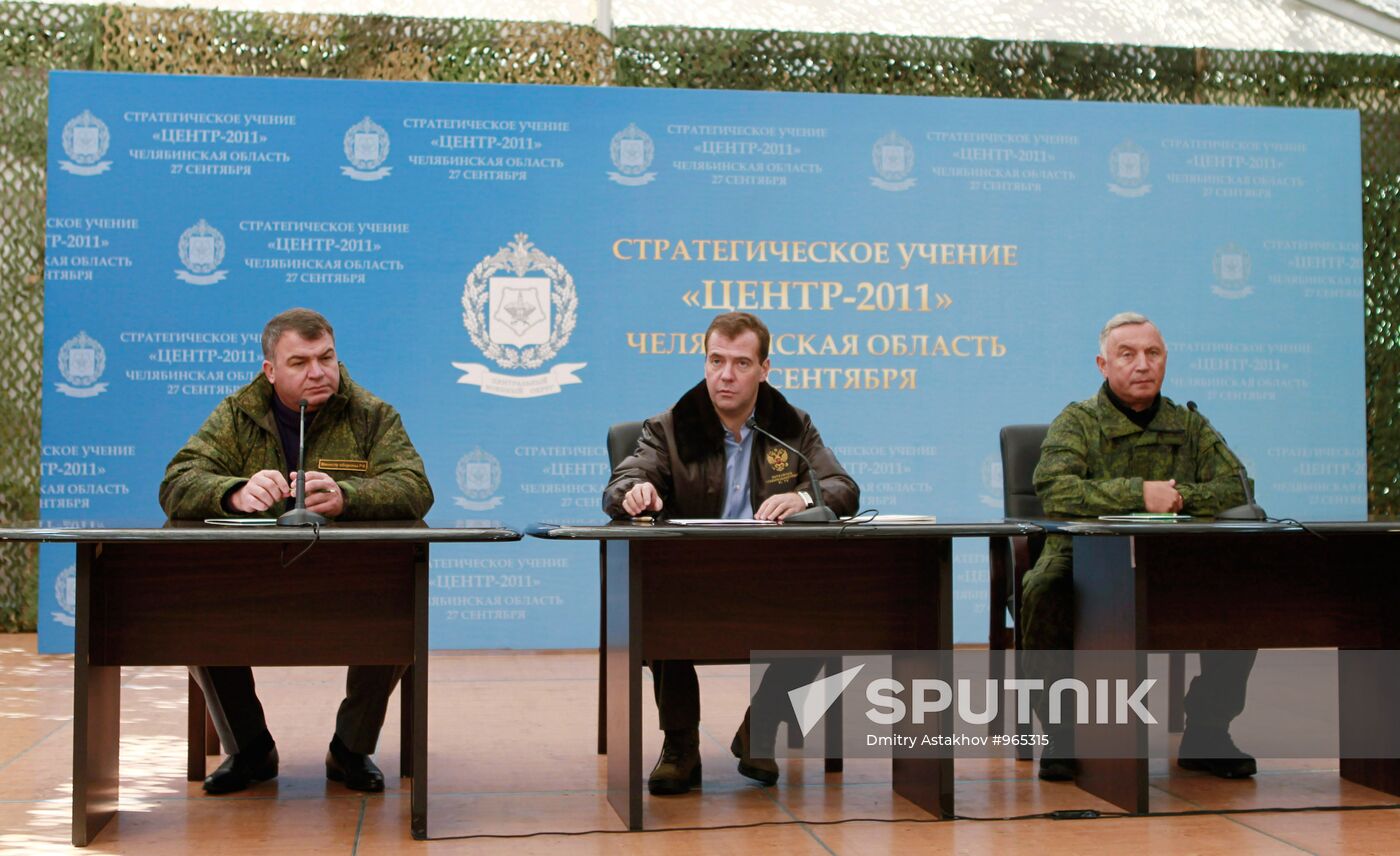 President Dmitry Medvedev during military exercise