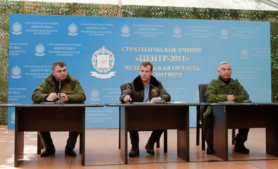 President Dmitry Medvedev during military exercise