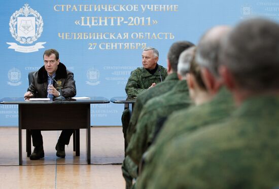 President Dmitry Medvedev during military exercise