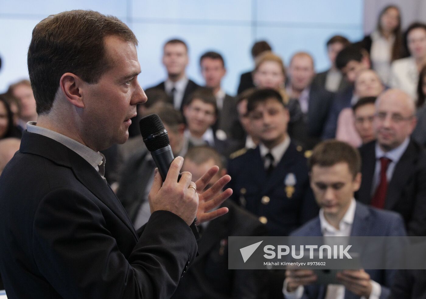 Dmitry Medvedev meets with his supporters at Krasny Oktyabr