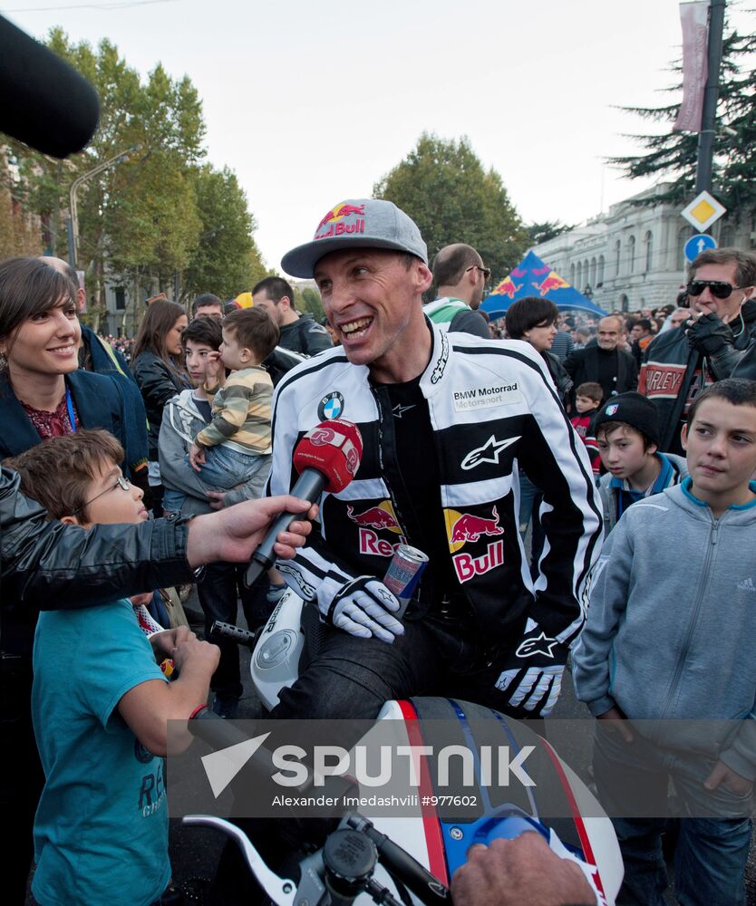 World stunt riding champion Chris Pfeiffer performs in Tbilisi