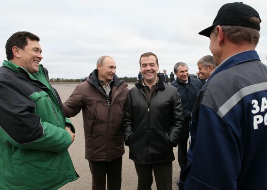 Dmitri Medvedev and Vladimir Putin visit Stavropol