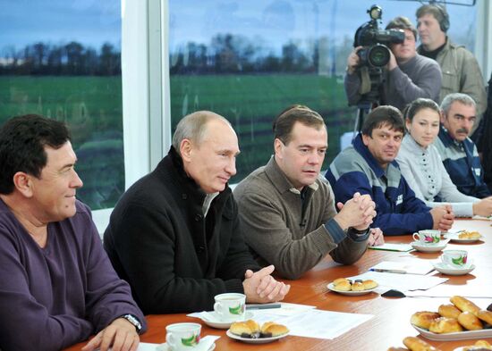 Dmitri Medvedev and Vladimir Putin visit Stavropol