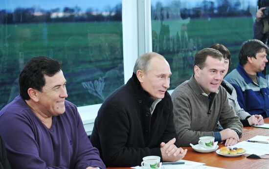 Dmitri Medvedev and Vladimir Putin visit Stavropol