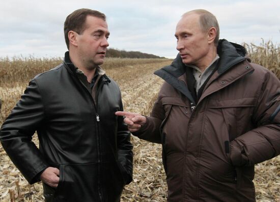 Dmitri Medvedev and Vladimir Putin visit Stavropol