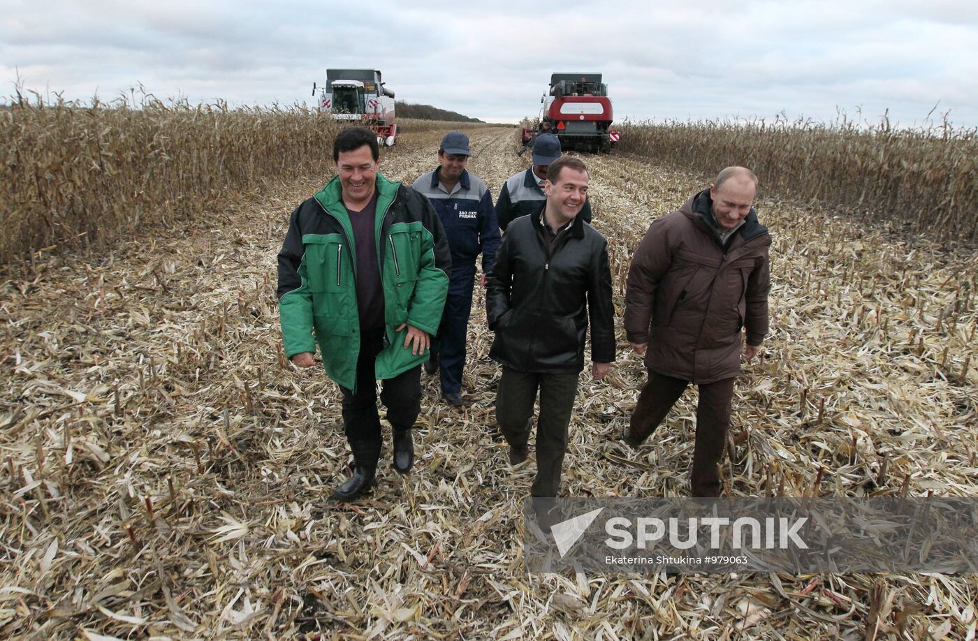 Dmitri Medvedev and Vladimir Putin visit Stavropol