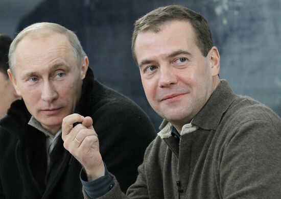 Dmitri Medvedev and Vladimir Putin visit Stavropol