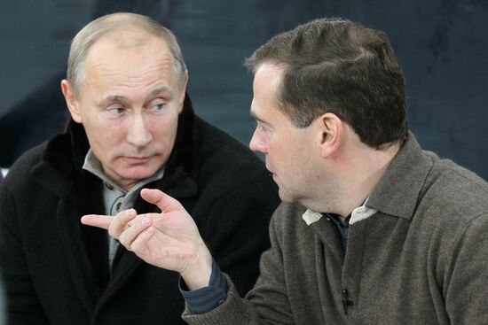 Dmitri Medvedev and Vladimir Putin visit Stavropol