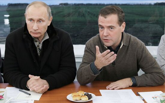 Dmitri Medvedev and Vladimir Putin visit Stavropol