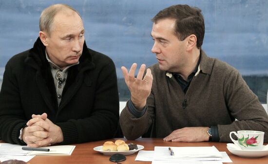 Dmitri Medvedev and Vladimir Putin visit Stavropol