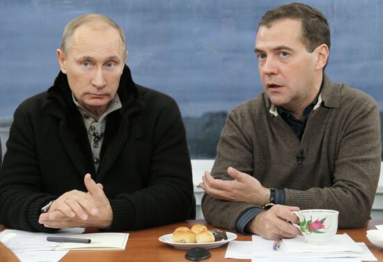Dmitri Medvedev and Vladimir Putin visit Stavropol