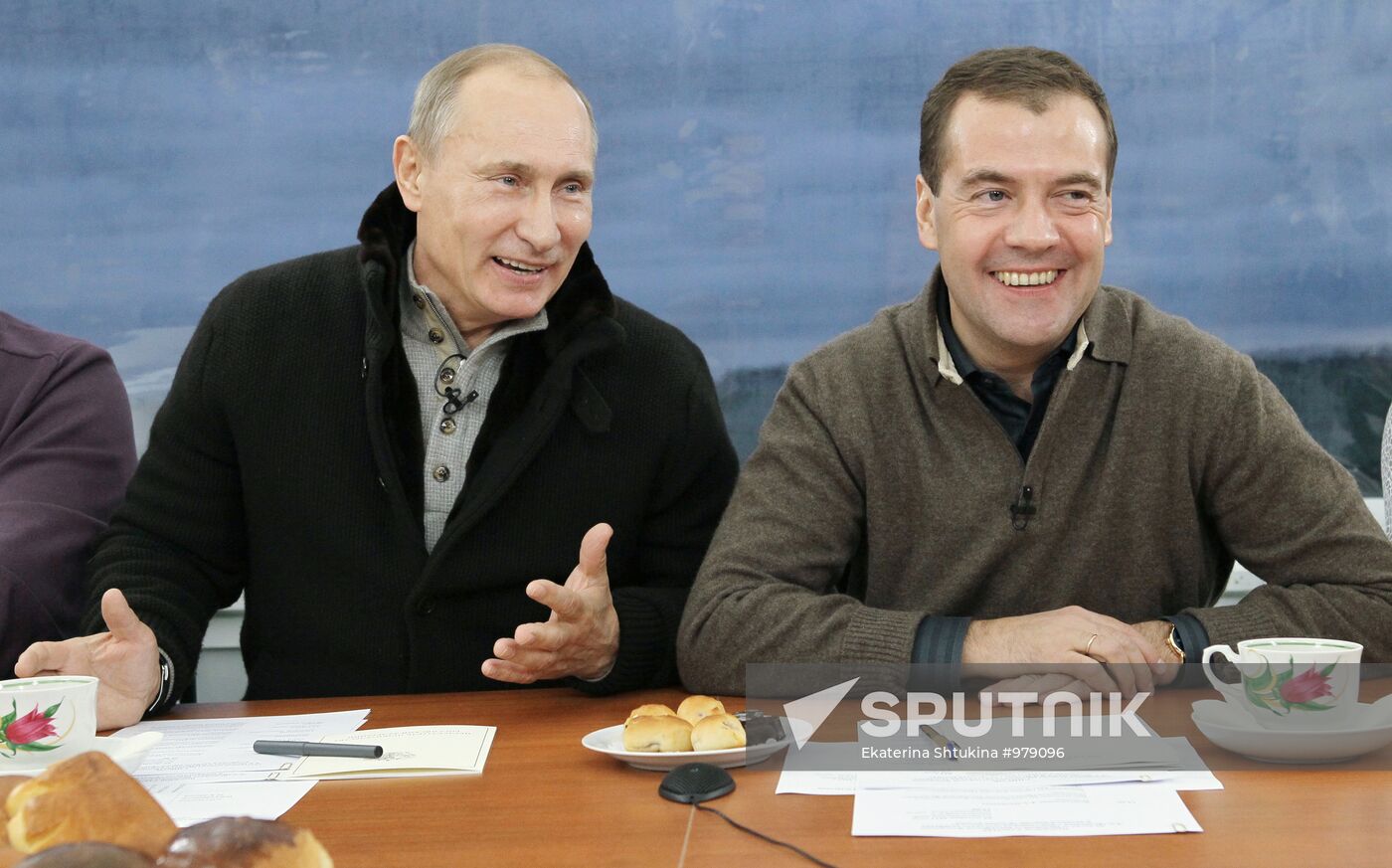 Dmitri Medvedev and Vladimir Putin visit Stavropol