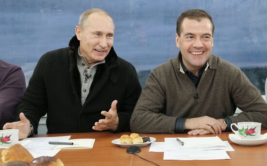 Dmitri Medvedev and Vladimir Putin visit Stavropol