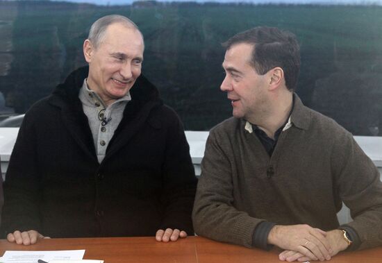 Dmitri Medvedev and Vladimir Putin visit Stavropol