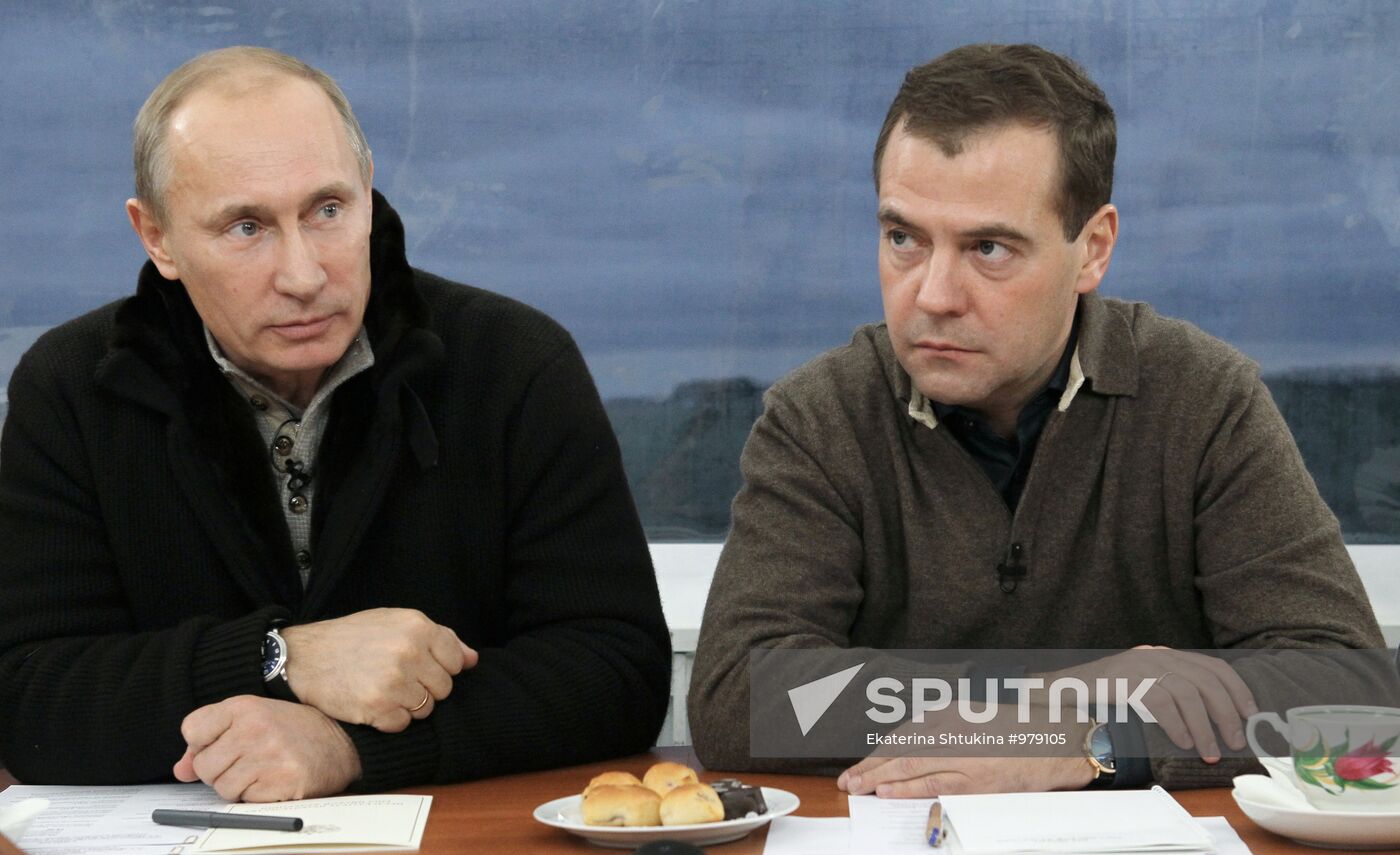 Dmitri Medvedev and Vladimir Putin visit Stavropol