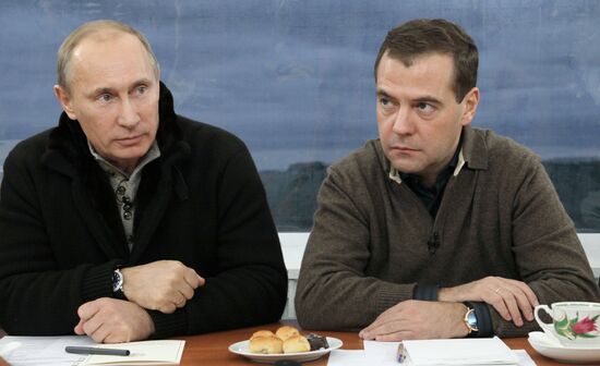 Dmitri Medvedev and Vladimir Putin visit Stavropol