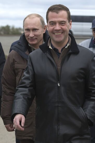 Dmitry Medvedev and Vladimir Putin visit Stavropol