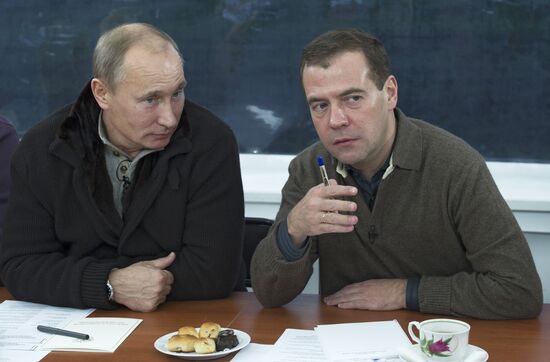 Dmitry Medvedev and Vladimir Putin visit Stavropol