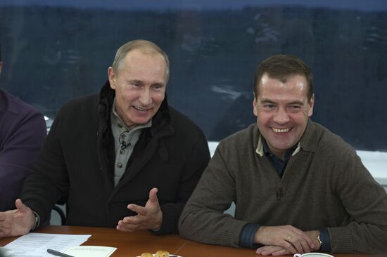 Dmitry Medvedev and Vladimir Putin visit Stavropol